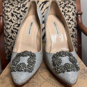 MANOLO BLAHNIK - HANGISI GLITTER 90 - Size 10 1/2 Womens High Heels